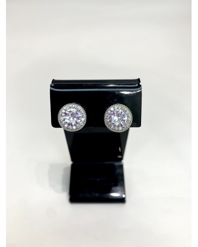 Серьги-клипсы в серебре "Round zircon", артикул 3515