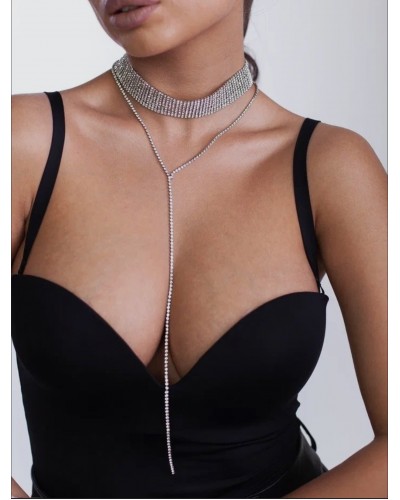 Чокер-галстук удлиненный в серебре, артикул 3732