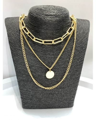 Цепь на шею в золоте тройная с медальоном, артикул 3788